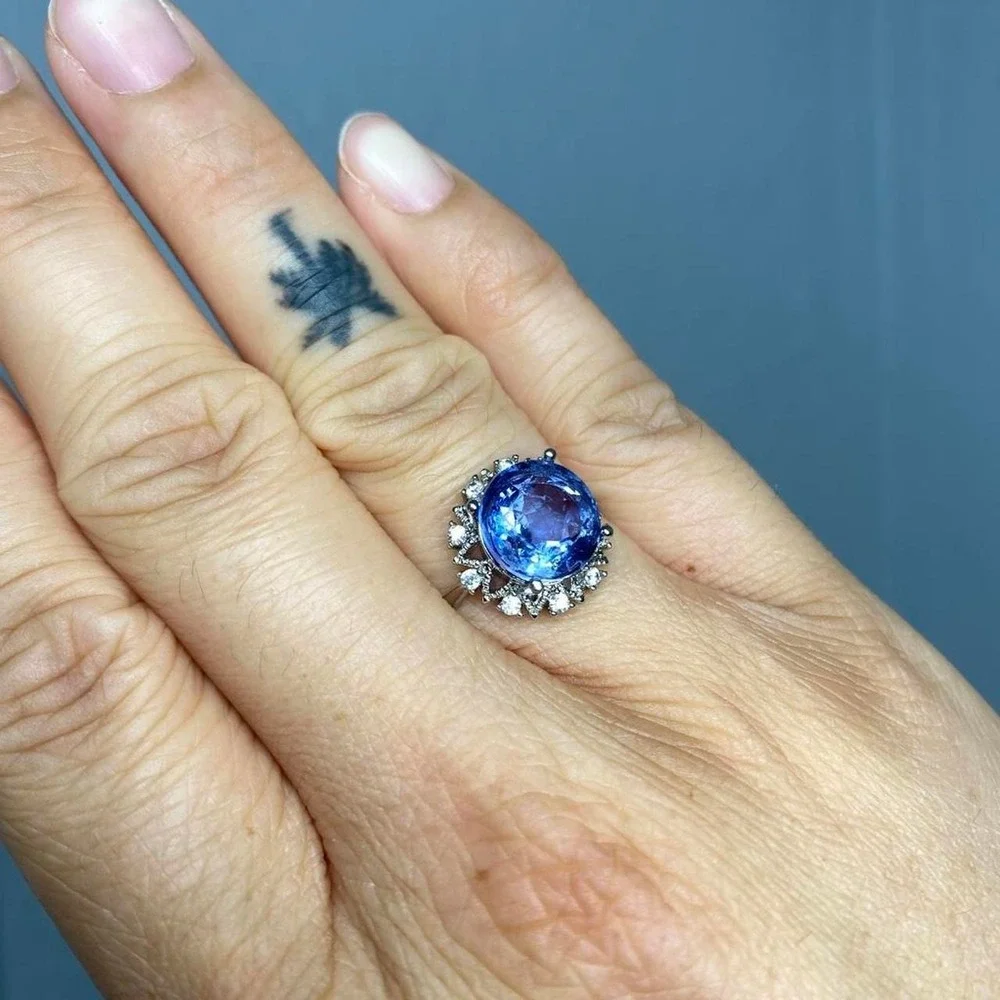 BLUE SAPPHIRE CRYSTAL ADJUSTABLE RING ETHEREAL FAIRY RENFAIRE